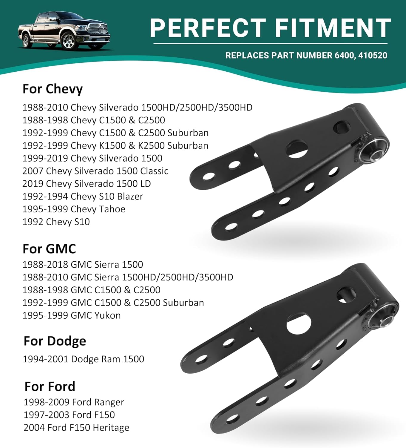 2-3" Suspension Rear Drop Lowering Shackles kit for Chevy Silverado GMC Sierra Dodge Ram - OHMU