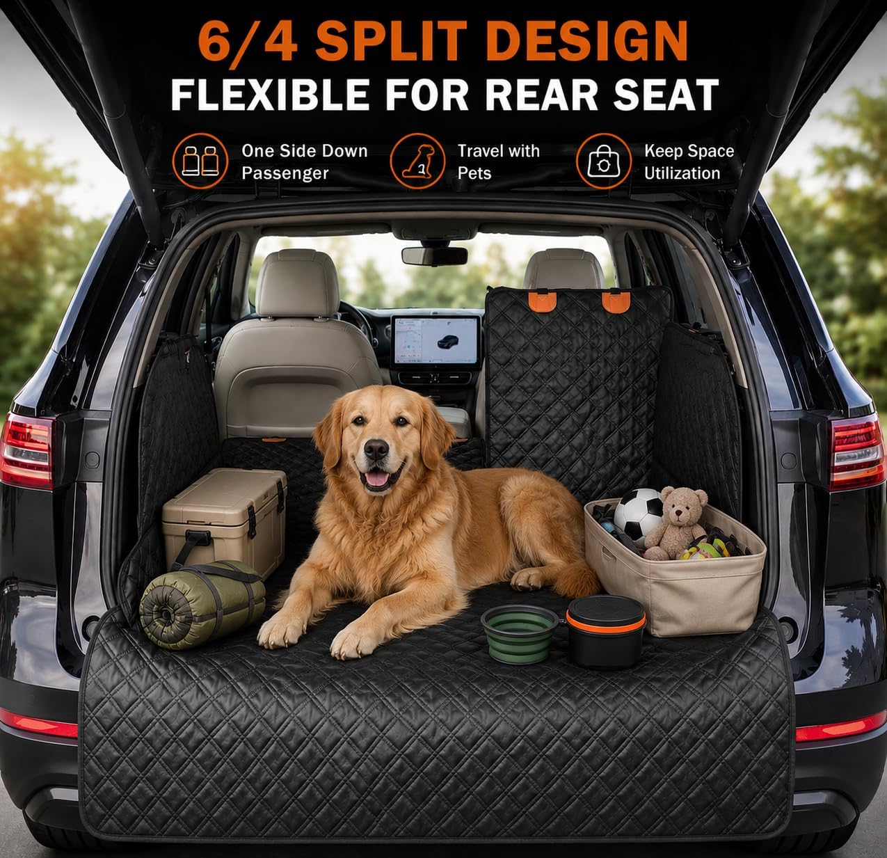 100% Waterproof Split Cargo Liner - Heavy-Duty w/60/40 Bench & Armrest Pass-Through, Machine Washable, Non-Slip