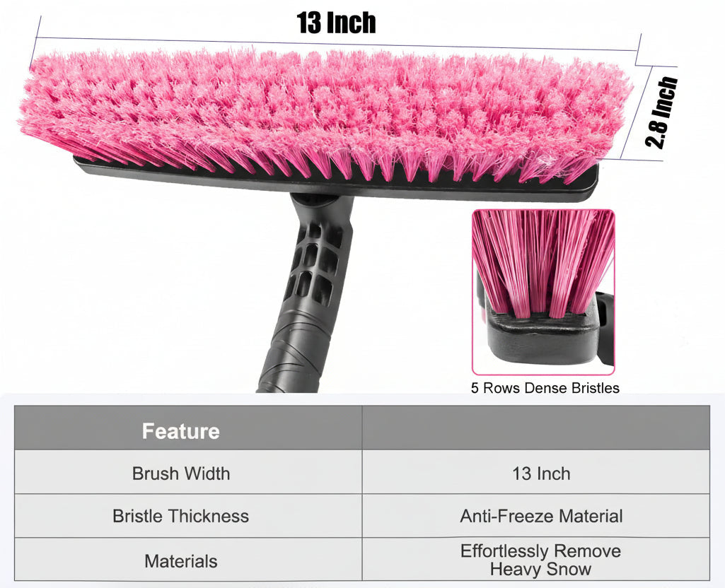 48" Extendable Snow Brush with 360° Pivoting Head - Pink (Fits SUV/Truck)