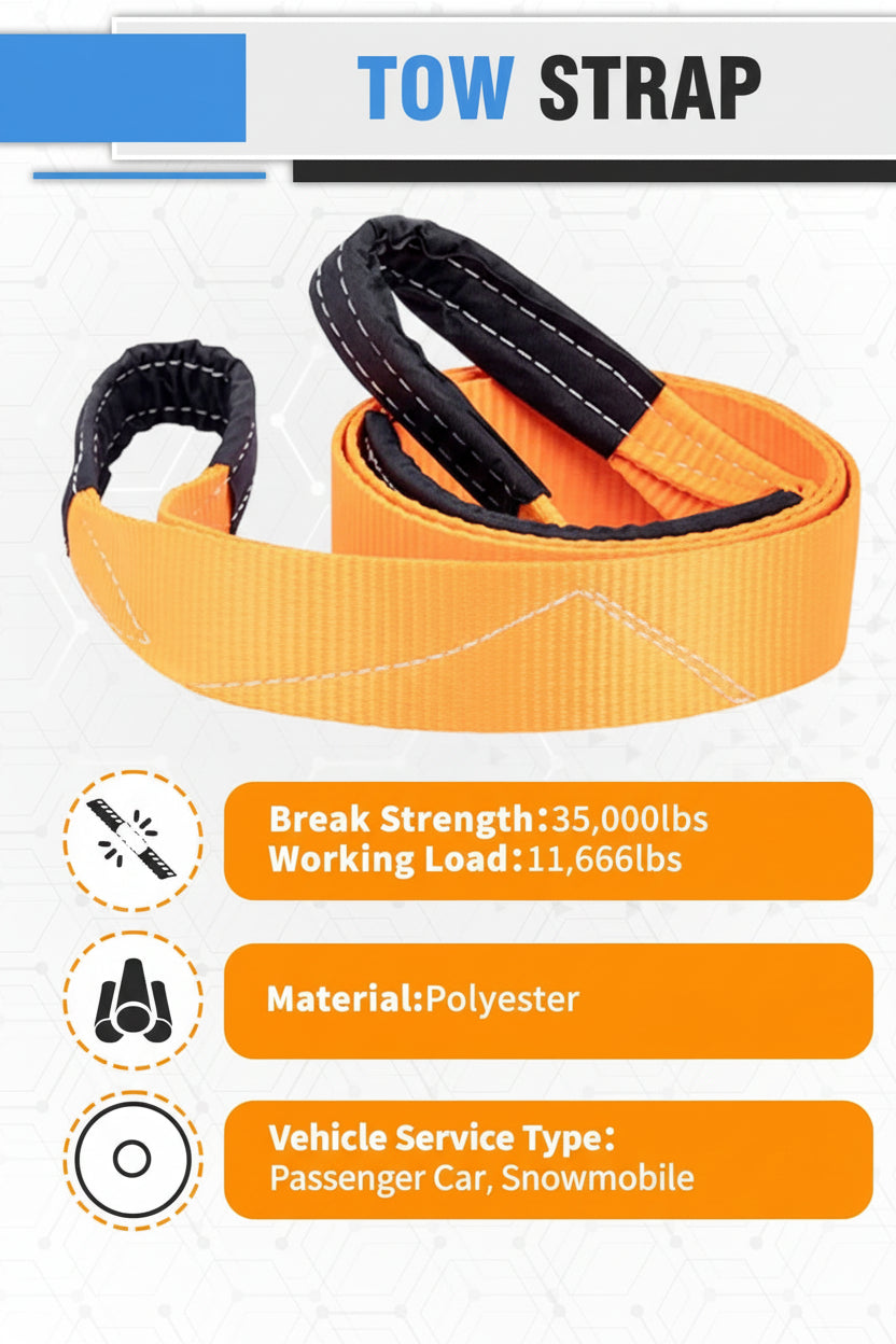 Off-Road Recovery Kit - 10-Ton Snatch Block, 3"x8' Tree Strap & 3/4" D-Rings (3pc)