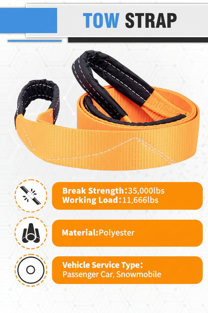 Off-Road Recovery Kit - 10-Ton Snatch Block, 3"x8' Tree Strap & 3/4" D-Rings (3pc)