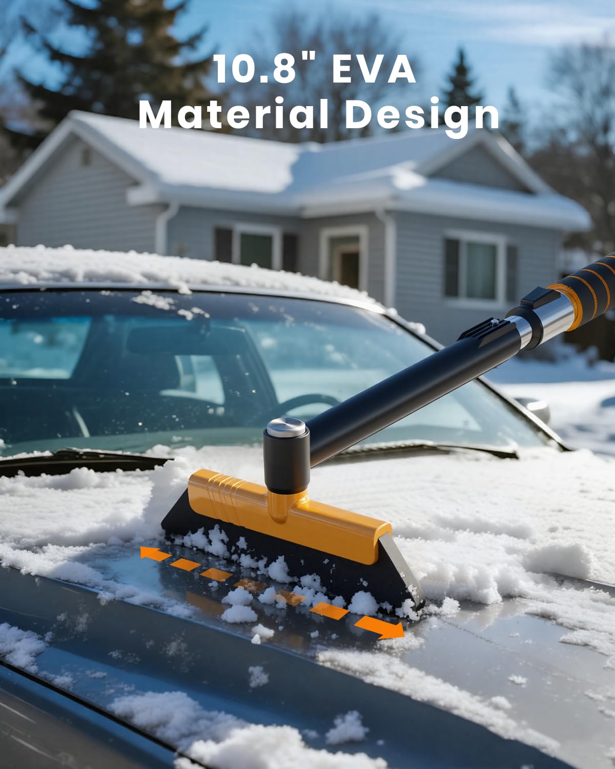 43.7" Extendable Ice Scraper with 360° Pivoting Brush - 12 Length Settings, Orange