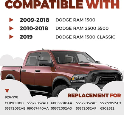 Tailgate Molding Cap Spoiler (3-PCS) for 2009-2019 Dodge Ram 1500/2500/3500 Classic - Replaces CH1909100/55372052AH