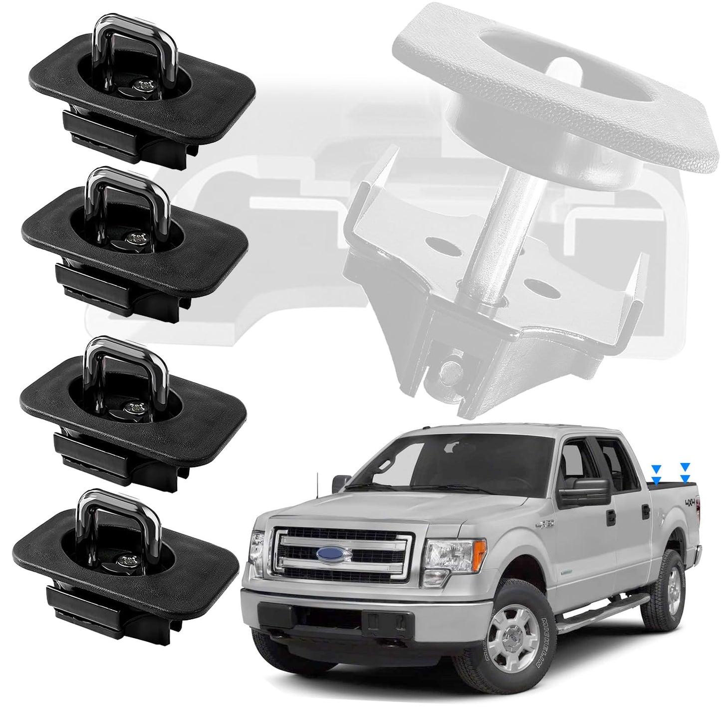 Retractable Truck Bed D-Ring Anchors, 3000LBS, 4PCS