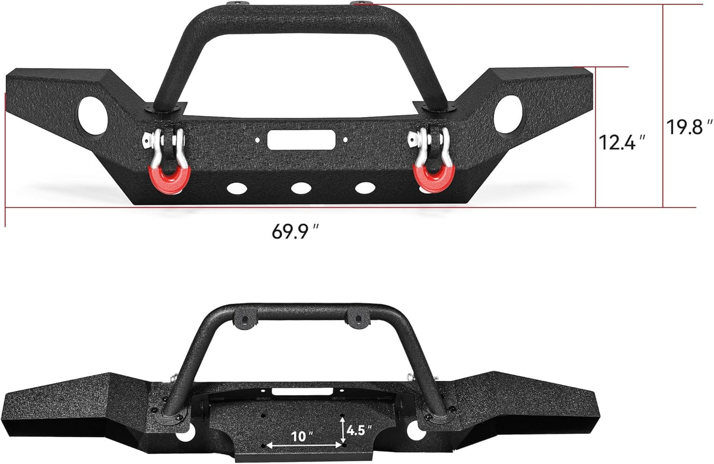 LEDKINGDOMUS Full Width Front Bumper Compatible with 07-18 Jeep Wrangler JK and JK Unlimited Rock Crawler With Fog Lights Hole, Winch Plate Black Textured