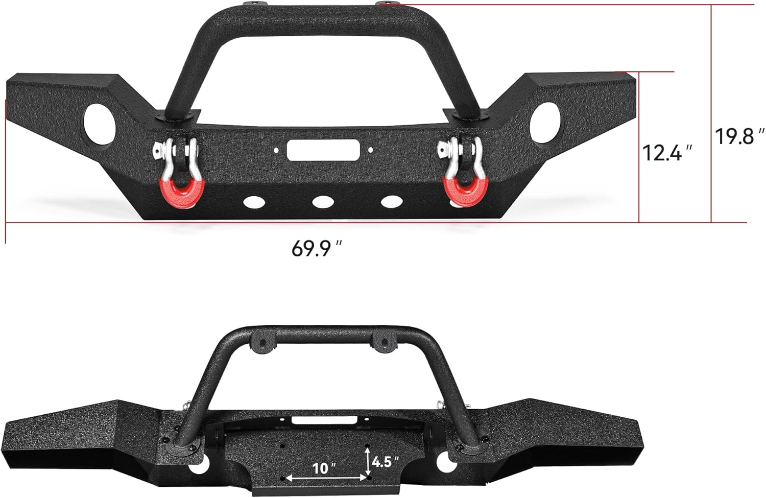 LEDKINGDOMUS Full Width Front Bumper Compatible with 07-18 Jeep Wrangler JK and JK Unlimited Rock Crawler With Fog Lights Hole, Winch Plate Black Textured