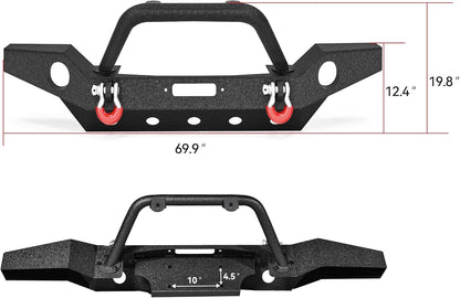 LEDKINGDOMUS Full Width Front Bumper Compatible with 07-18 Jeep Wrangler JK and JK Unlimited Rock Crawler With Fog Lights Hole, Winch Plate Black Textured