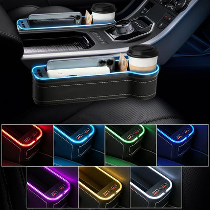 2-Pack LED Seat Gap Organizer with Cup Holder/Card Slots - Reduces Item Loss