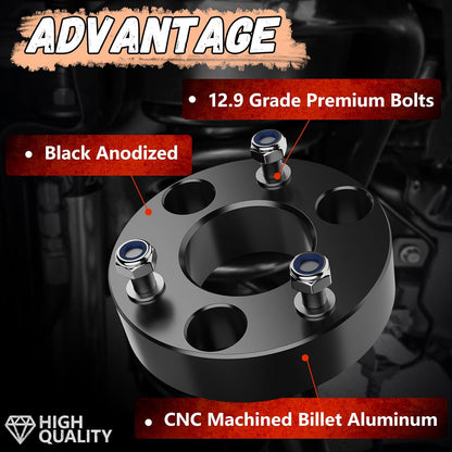 2" Front Leveling Lift kit for Dodge Ram 1500 2006-2024 4WD, Lifronkit Raise 2 Inch Front Strut Spacers Compatible with Dodge Ram Suspension Lift Kits 2006-2023 Black Anodized(new version)