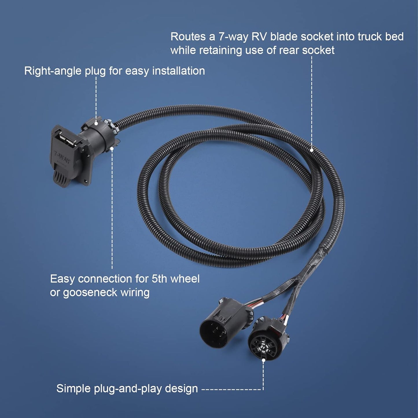 7-Pin Truck Bed Trailer Harness for Gooseneck/5th Wheel - Chevy/Dodge/Ford/GM