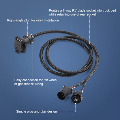 7-Pin Truck Bed Trailer Harness for Gooseneck/5th Wheel - Chevy/Dodge/Ford/GM