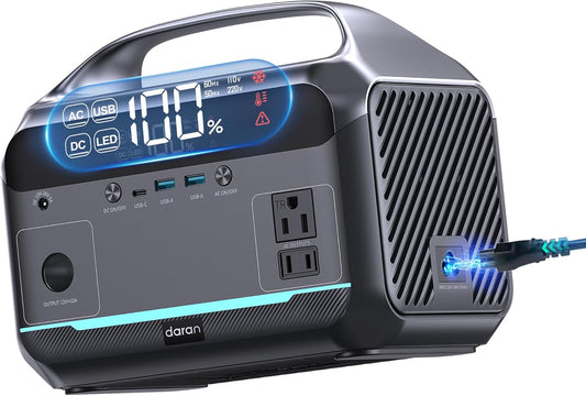 Portable Power Station 600W, 288Wh LiFePO4 Battery Backup Power w/ 2 600W(1200W Surge) AC Outlets, 2.2H Fast Charging, Solar Generator for Outdoor Camping/RVs/Home Use(Solar Optional)