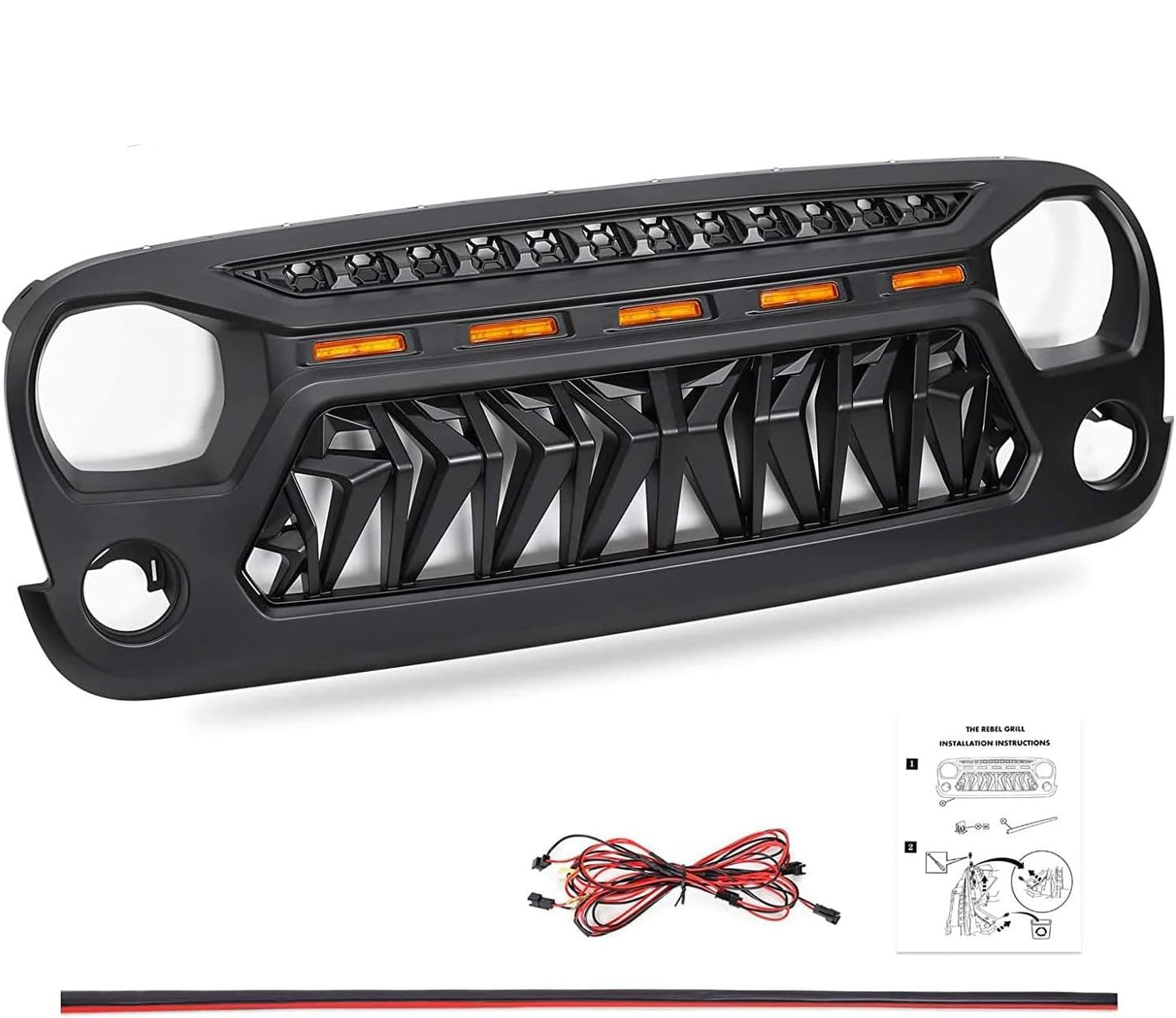 Jeep Wrangler JK Shark Grille with Amber Lights - Matte Black (2007-2018)