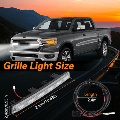 FUSCH Pair of LED Front Grille Lights Compatible with 2019-2024 Dodge Ram 1500, Waterproof Exterior Grille Trim Lamp with Wiring Harness Kit, Radiator Grille Light Fit for Big Horn Laramie Tradesman