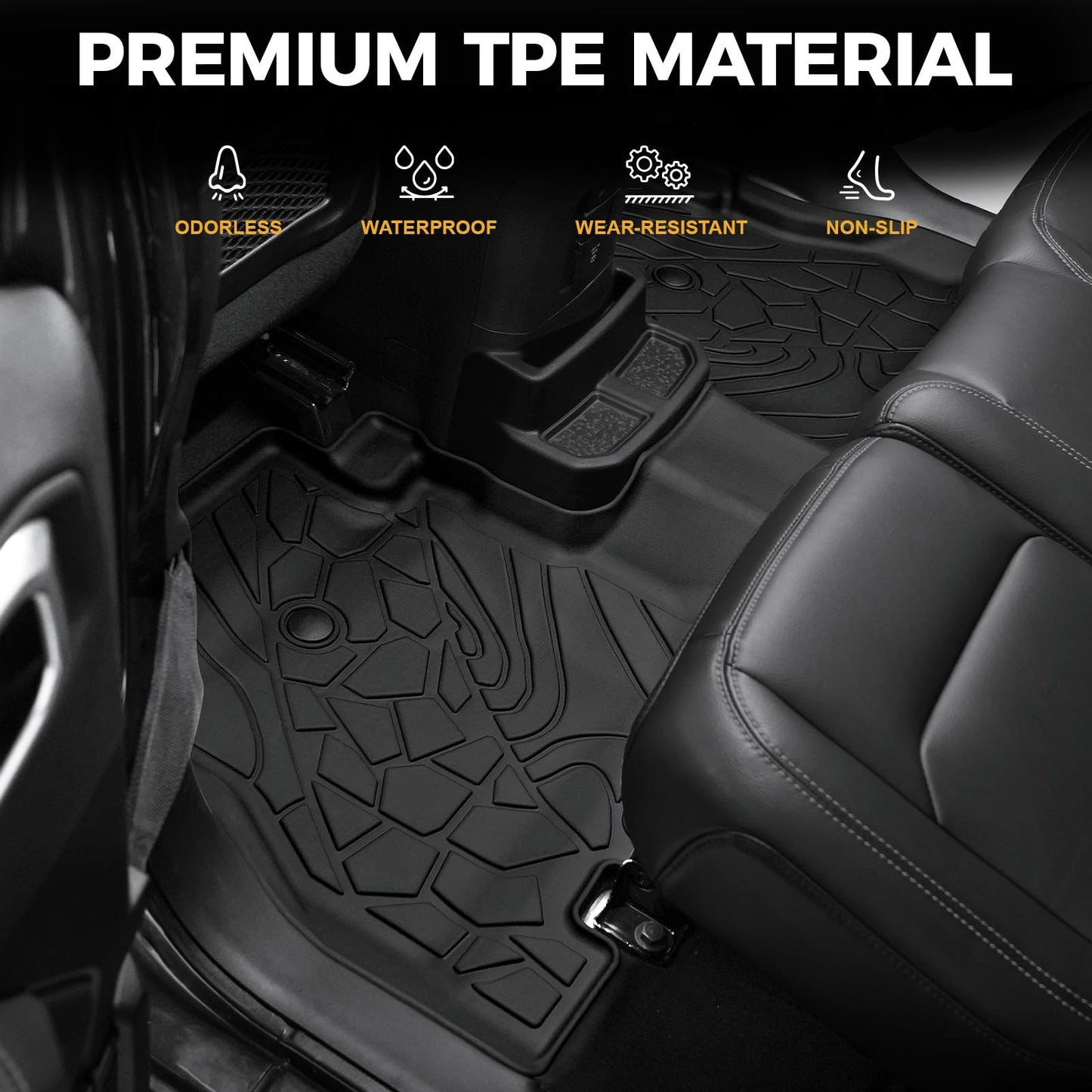 All-Weather TPE Floor Mats, Cargo Liner & Door Sill Guards for 2018-2026 Jeep Wrangler JL 4-Door (Gas)