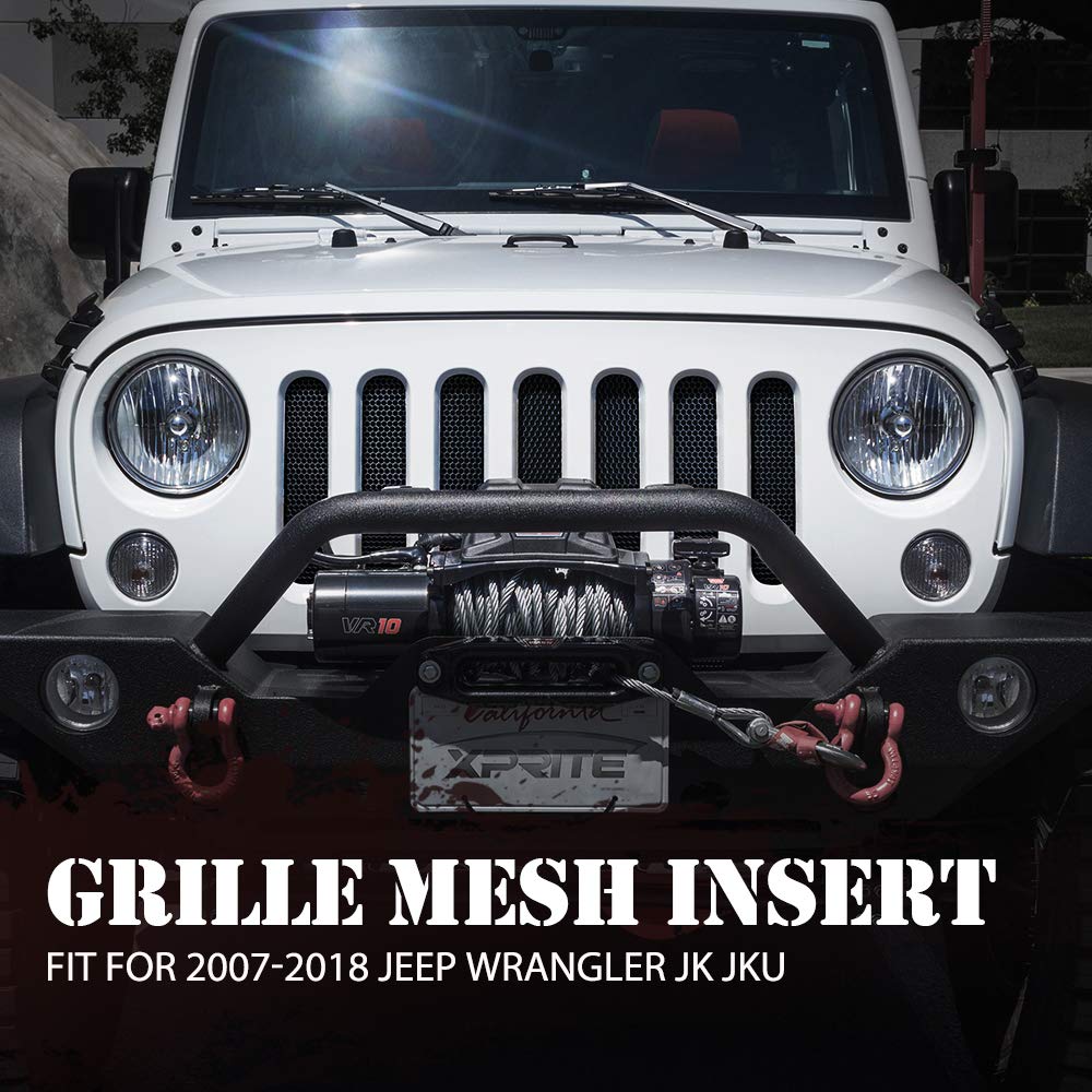 2007-2018 Jeep JK/JKU Front Grille Mesh Insert - Matte Black Aluminum