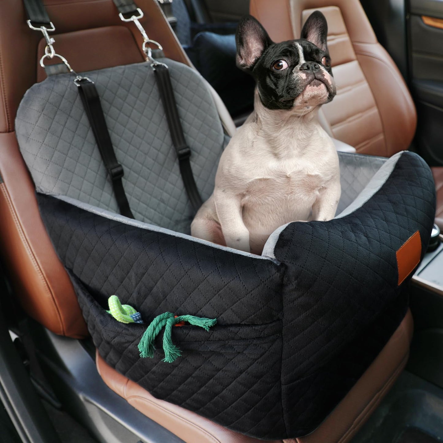 Memory Foam Dog Car Bed with Seat Belt, Non-Slip, Washable