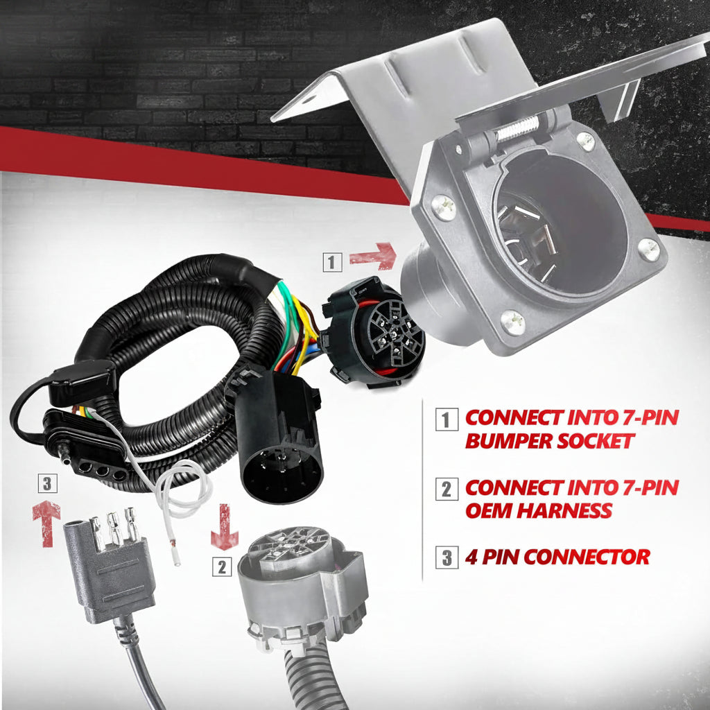 7-to-4 Pin Trailer Harness w/Reverse Wire - 43" Plug & Play for Tacoma/Tundra/F-150/Ram/Silverado (2005-2025)