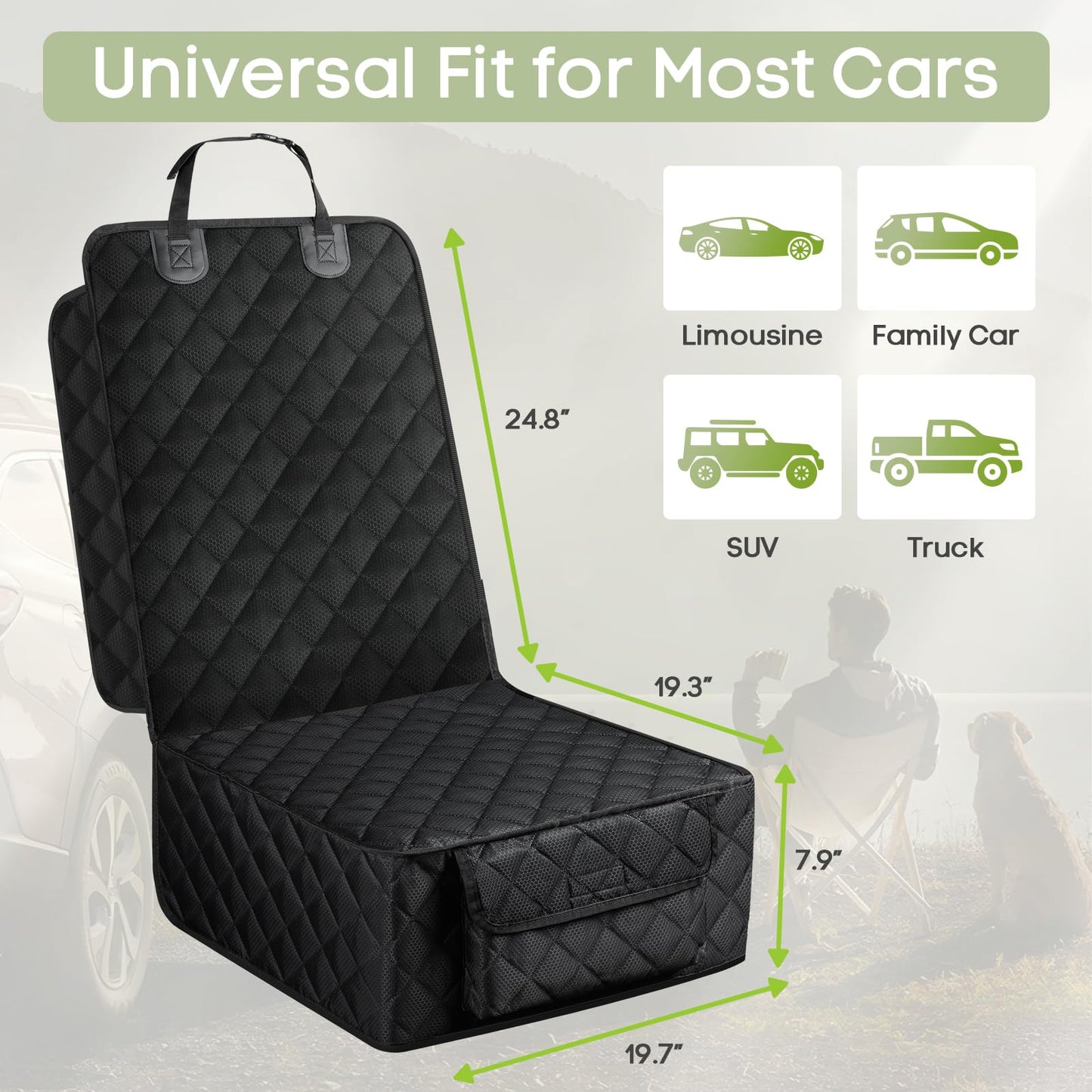 2-Pack Waterproof Dog Front Seat Covers - Full Protection w/Side Flaps, Universal for Car/Truck/SUV