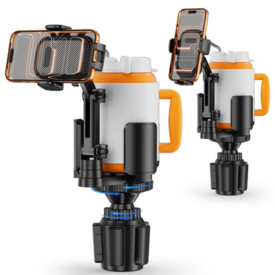 2-in-1 Cup Holder Phone Mount with Expander - Adjustable Arm/360° Rotation for 4-7" Phones & 5.31" Bottles