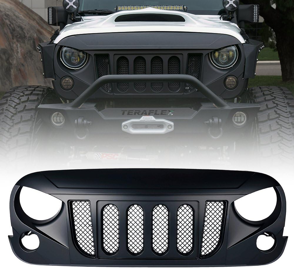 Jeep Wrangler JK Matte Black Front Grille with Mesh Insert (2007-2018)