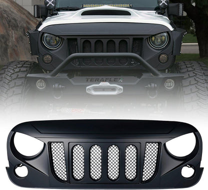 Jeep Wrangler JK Matte Black Front Grille with Mesh Insert (2007-2018)
