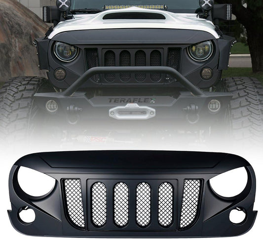 Jeep Wrangler JK Matte Black Front Grille with Mesh Insert (2007-2018)