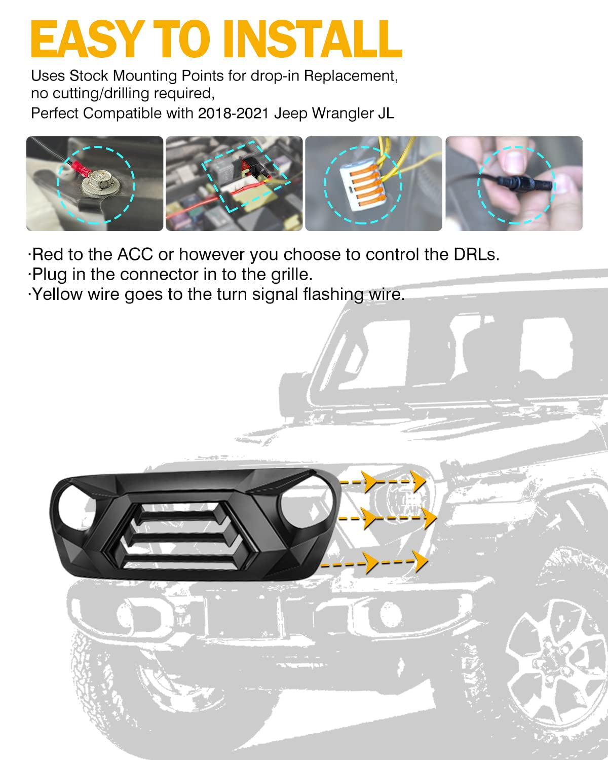 Jeep Wrangler JK Matte Black Grill with Integrated LED Turn Signals & DRLs (2007-2018)