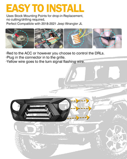 Jeep Wrangler JK Matte Black Grill with Integrated LED Turn Signals & DRLs (2007-2018)