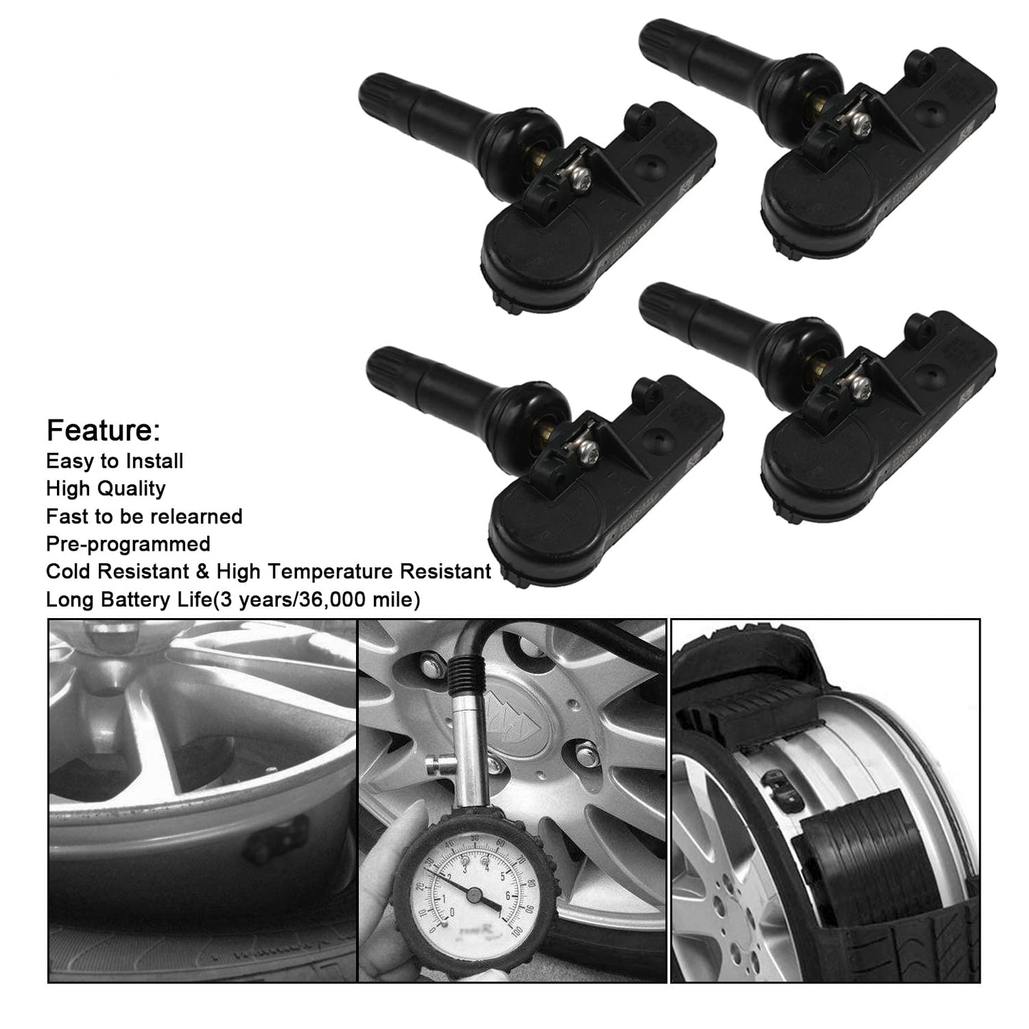 4-PCS TPMS Sensors (433MHz) for Jeep/Dodge/Ram/Chrysler 2011-2016 - Replaces 56029398AB