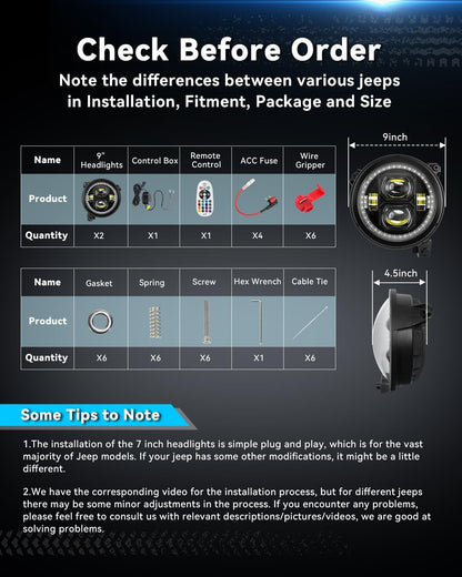 9" RGB Halo LED Headlights with APP Control for Jeep JL & Gladiator JT (2018-2025)