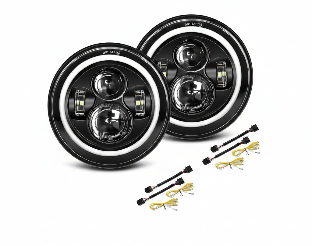 2PCS Black 7" LED Headlights - DOT Approved, H6024 Fit with DRL & Signals