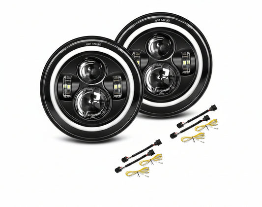 2PCS Black 7" LED Headlights - DOT Approved, H6024 Fit with DRL & Signals