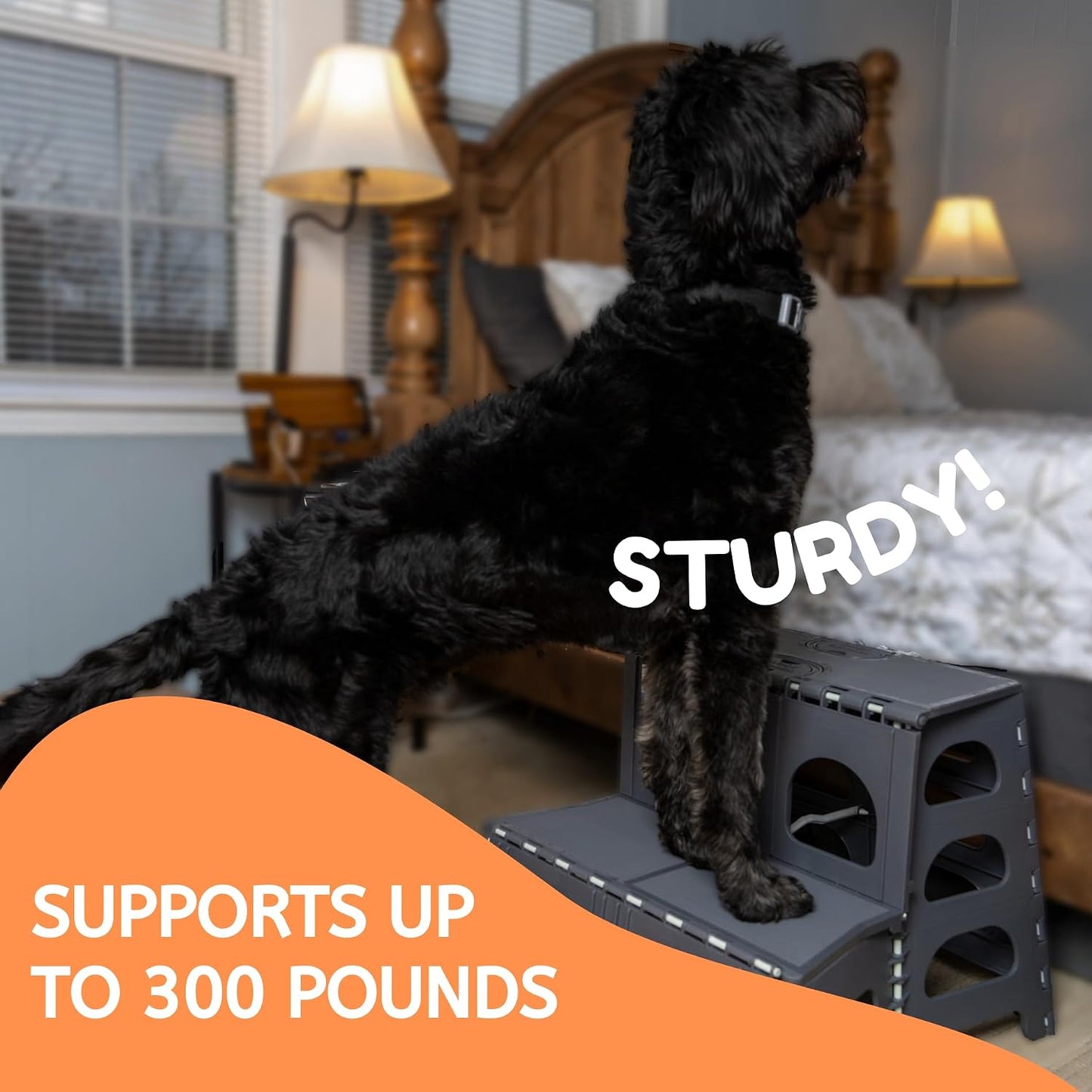 2-Step Folding Pet Stairs/Ramp - 300 lb Capacity, Carpeted Design for Bed/Car/SUV (Indoor/Outdoor)