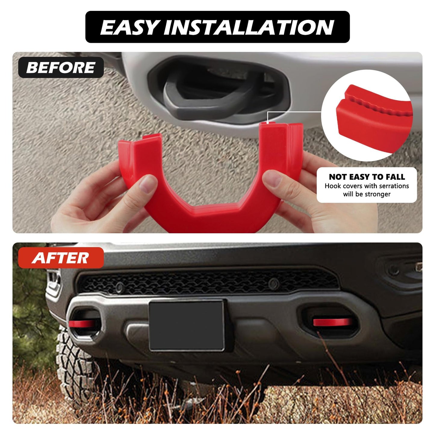Red Front Tow Hook Covers for 2019-2026 Ram 1500 (Excludes Classic/Warlock/2500/3500)