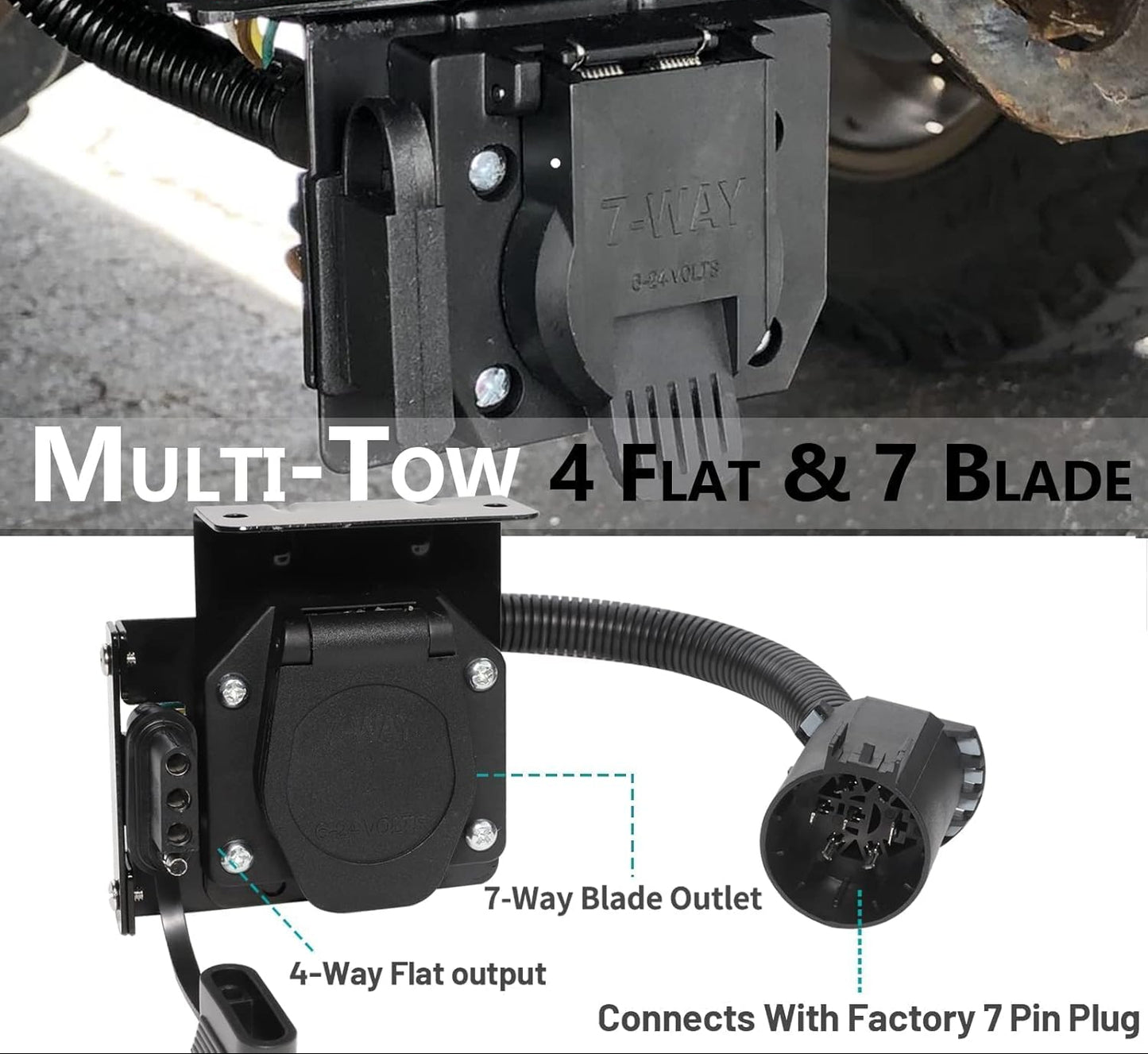 Multi-Tow 7/4 Pin Trailer Adapter for Ford/GM/Ram/Jeep - Dual-Output USCAR 7 Socket Required