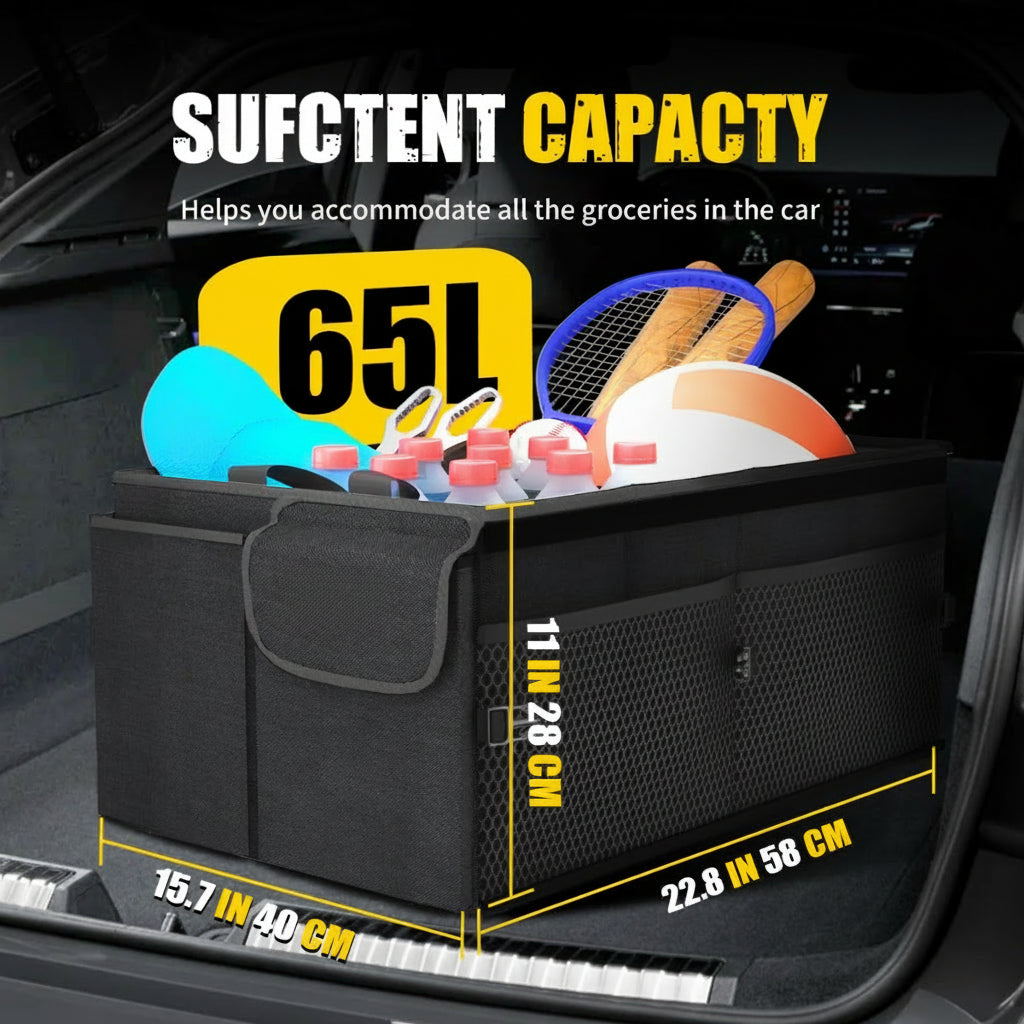 65L Collapsible Trunk Organizer with Lid - Non-Slip Bottom for SUV/Truck/Van (Black)
