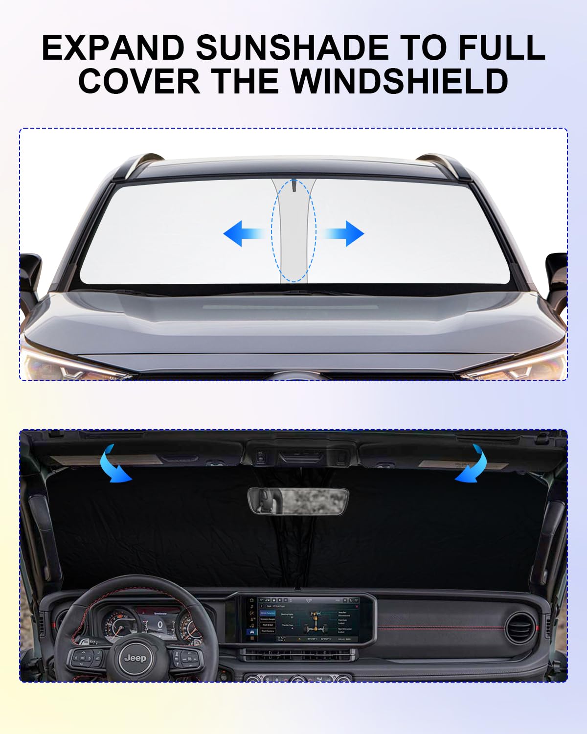 2025 Upgrade Foldable Windshield Sun Shade for 2018-2025 Jeep Wrangler JL & Gladiator