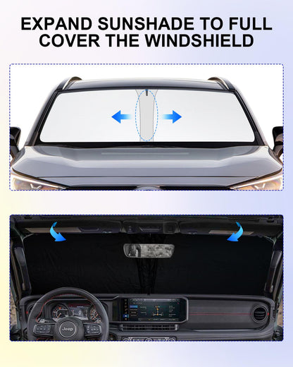 2025 Upgrade Foldable Windshield Sun Shade for 2018-2025 Jeep Wrangler JL & Gladiator