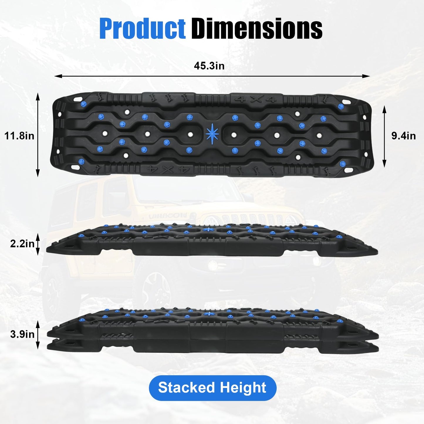 Off-Road Traction Boards with Jack Base - Heavy-Duty Recovery Tracks for 4x4/SUV/Truck (Large)