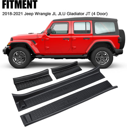 4-PCS Door Sill Guards with Logo for 2018-2025 Jeep Wrangler JL & Gladiator (Black)