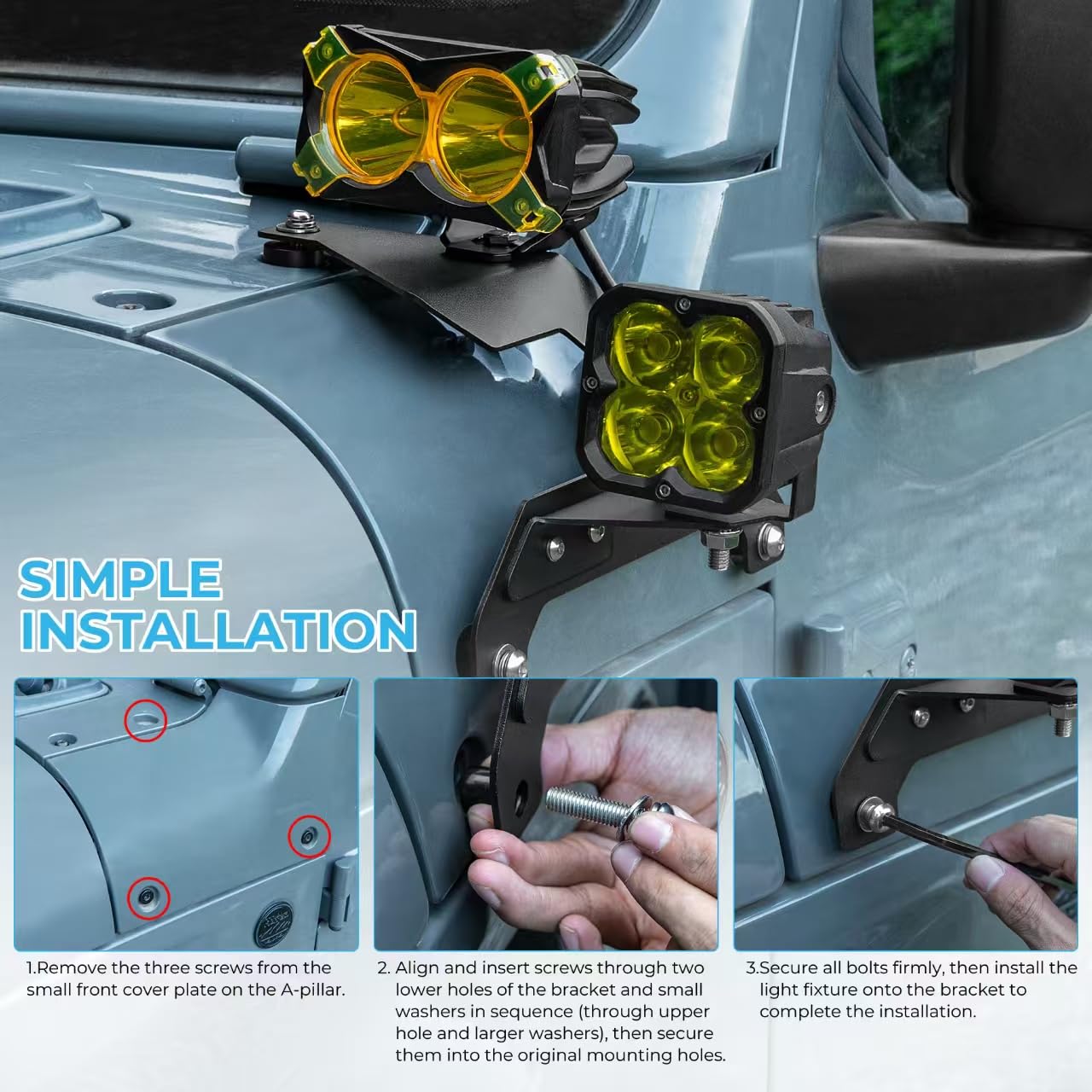 Dual A-Pillar Light Mounts for 2018-2025 Jeep JL & Gladiator JT (Excludes 4XE/Mojave/392)