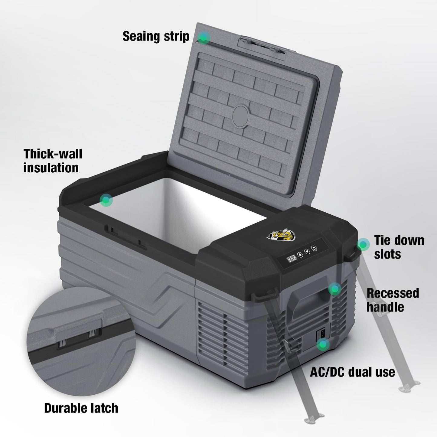 12V 16Qt Electric Cooler/Freezer - -4℉~68℉, Portable for Camping/Truck/RV