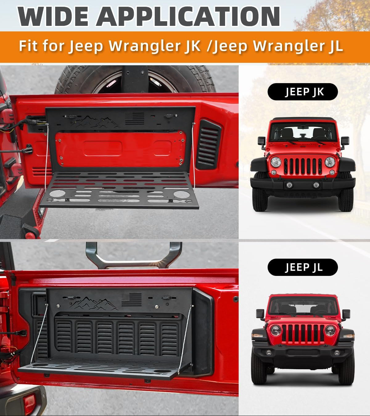 Black Stainless Steel Foldable Tailgate Table for 2007-2025 Jeep Wrangler - Supports 75 lb