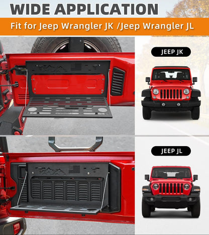 Black Stainless Steel Foldable Tailgate Table for 2007-2025 Jeep Wrangler - Supports 75 lb