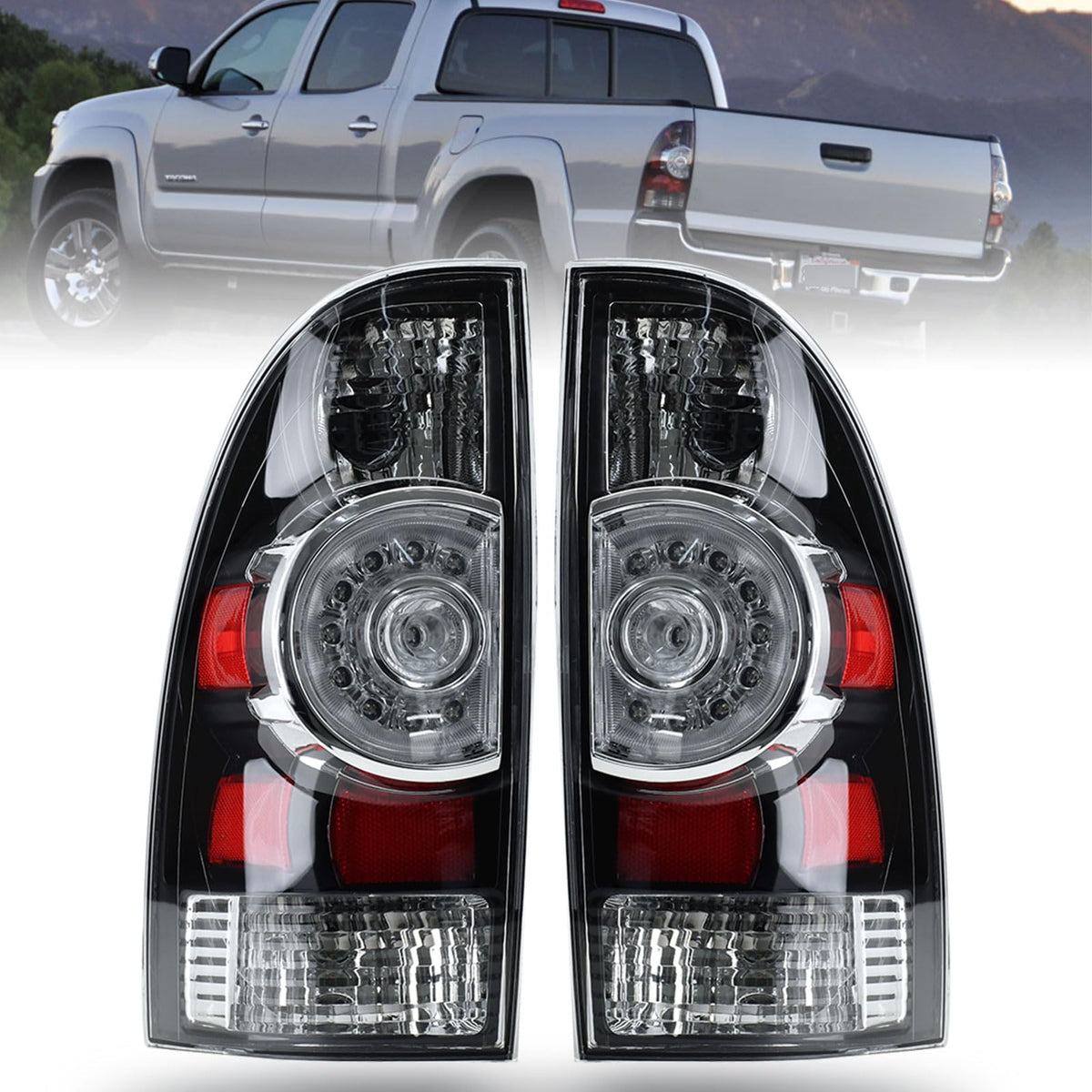Tail Lights for 2005-2015 Toyota Tacoma, Red Lens, Halogen