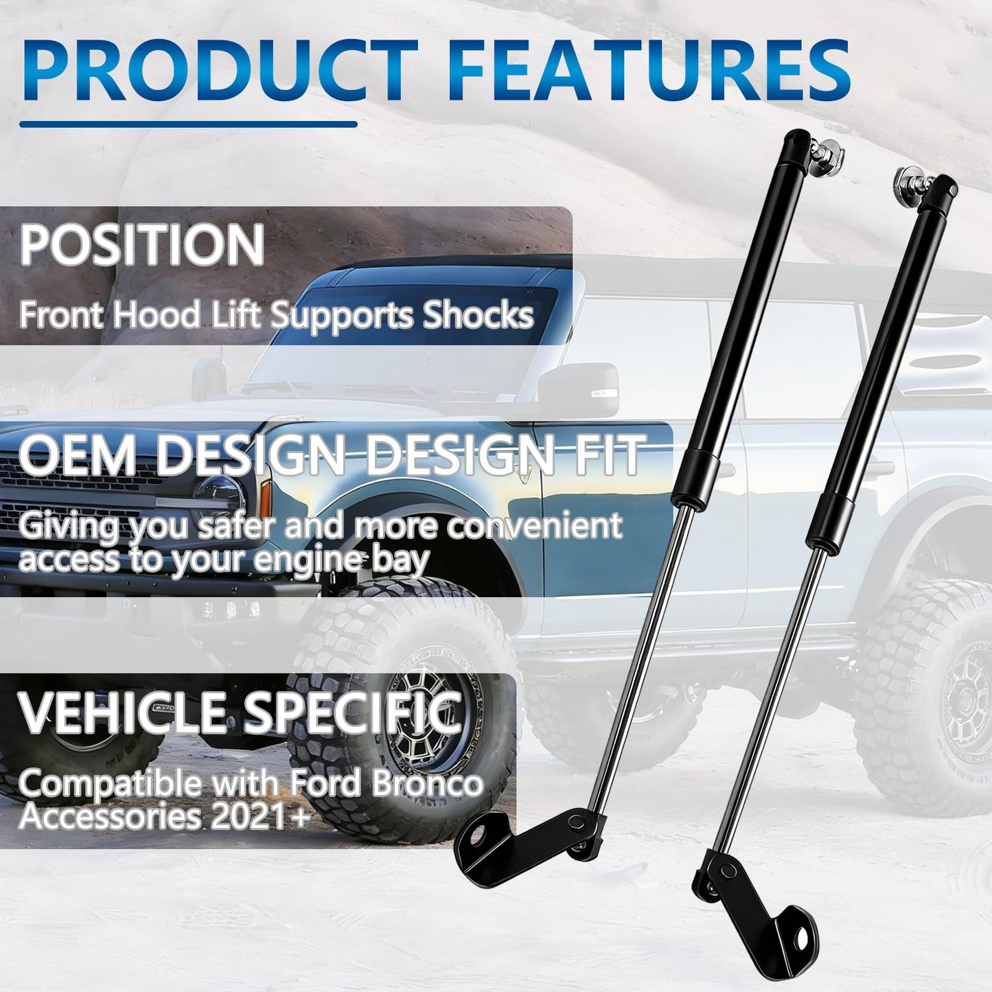 Front Hood Lift Supports for Ford Bronco 2021-2026