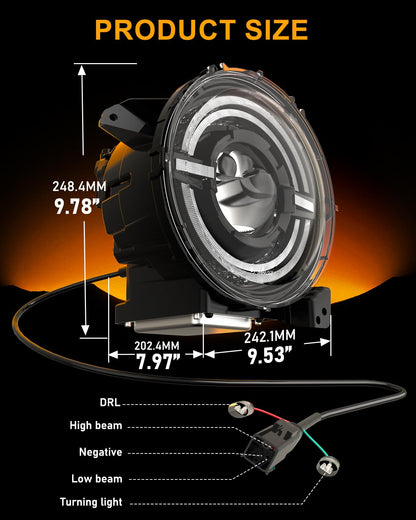 9-inch Round LED Headlight with DRL, Amber Turn Signal for Jeep JL JT