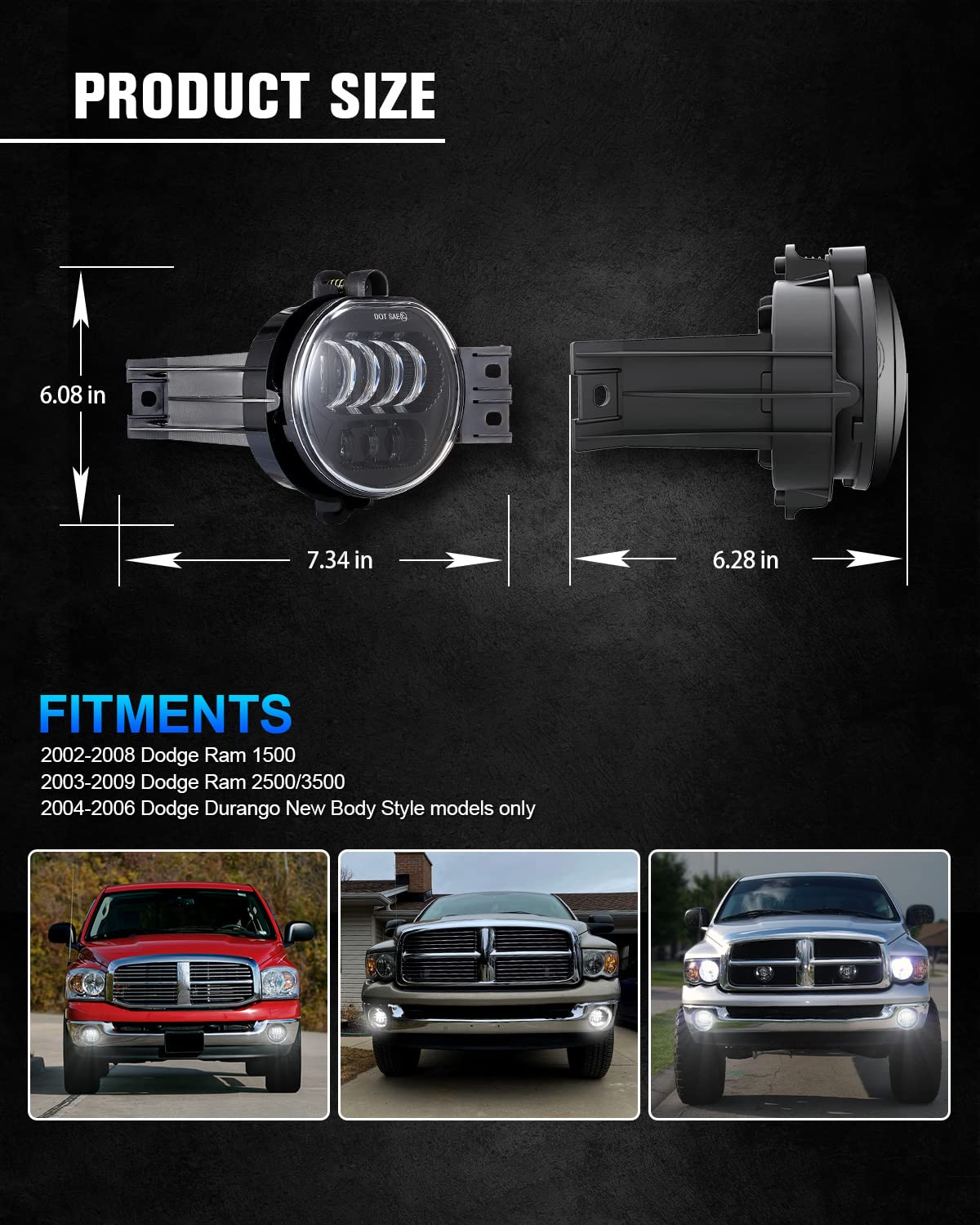Pair Chrome LED Fog Lights for 2002-2008 Ram 1500 & 2003-2008 Ram 2500/3500