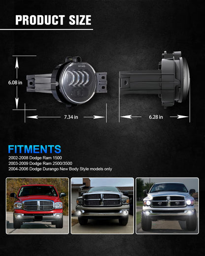 Pair Chrome LED Fog Lights for 2002-2008 Ram 1500 & 2003-2008 Ram 2500/3500